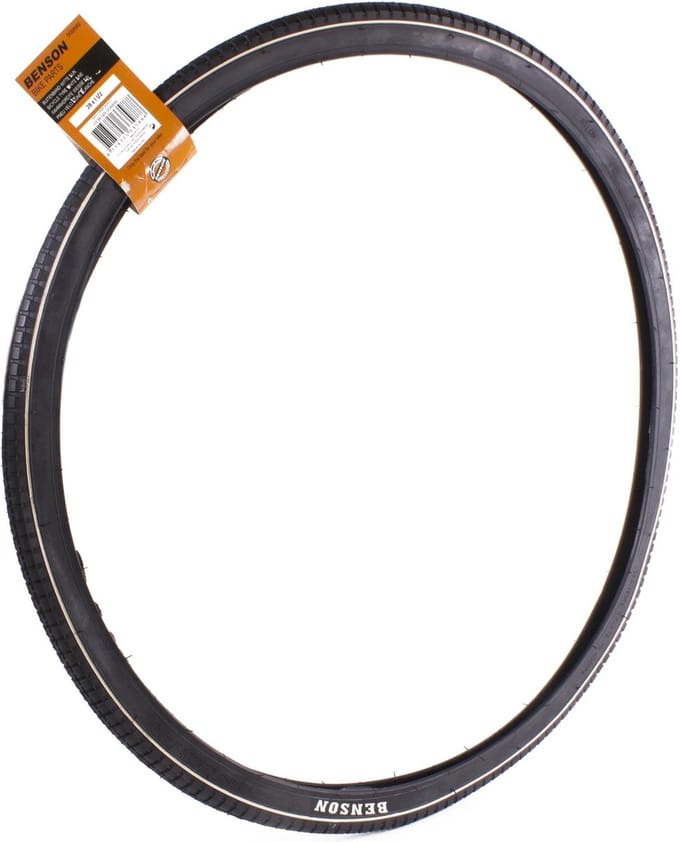 Benson Retro buitenband - 28 x 1 1/2 - witte lijn - reflectie - zwart design