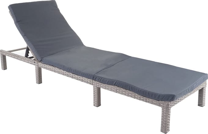 Poly-rattan ligstoel MCW-A51, relax ligstoel tuin ~ Basic grijs, donkergrijze kussens