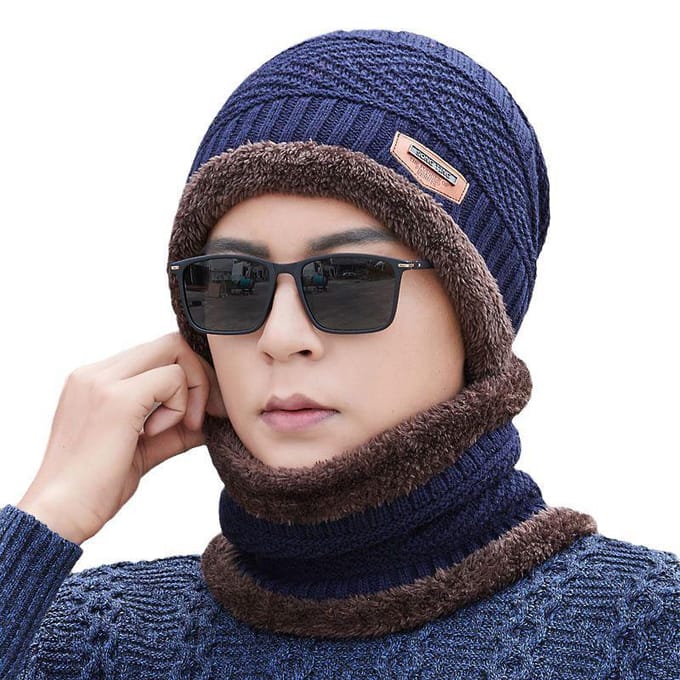 Bonnet d'hiver et écharpe coupe-vent pour hommes et femmes noir