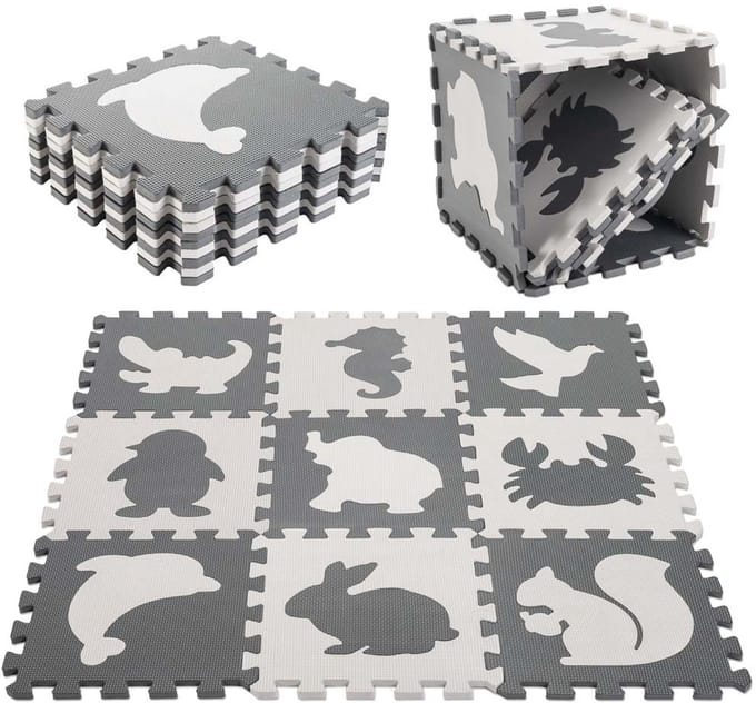 Schuimpuzzelmat voor kinderen 9 El. Zwart-ecru 85cm X 85cm X 1cm - UNI