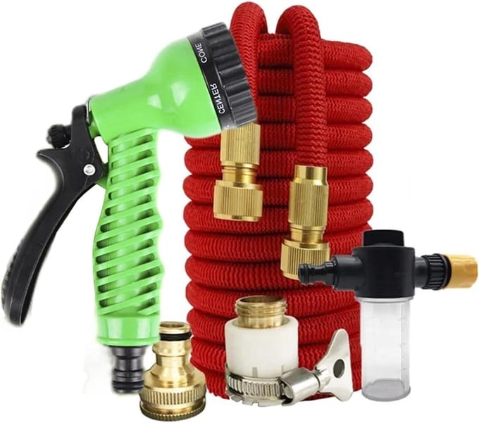 Tuinslang - Waterslang uitbreidbaar - Tuin sproeien - Dubbele metalen aansluiting - 15 m - Rood