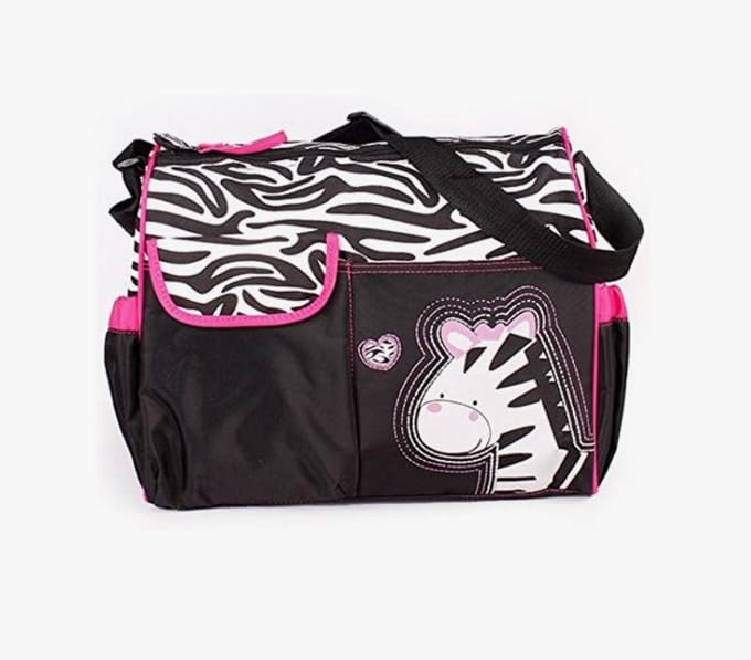 luiertas, schoudertas voor moeder, met reismat Zebrapatroon / roze