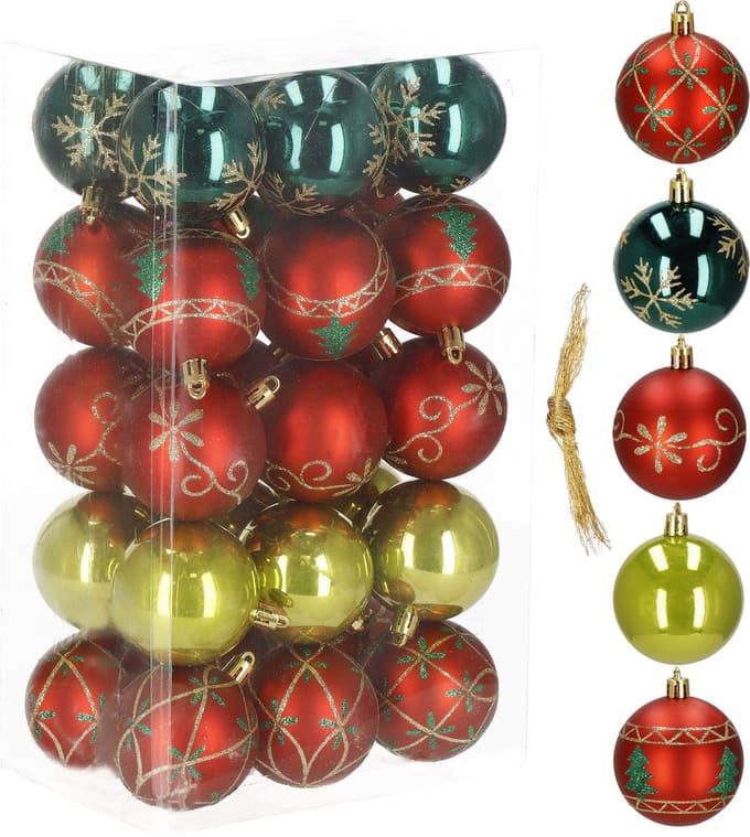 Springos Kerstballen | 30 Stuks | 6 cm | Rood/Groen/Goud