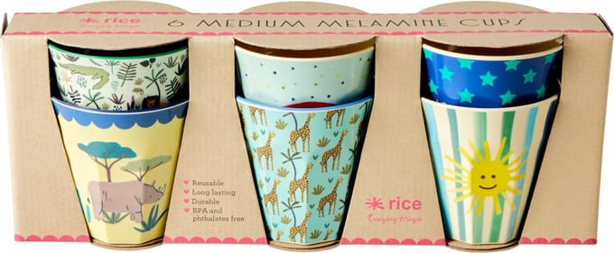 Rice melamine drinkbekerset kinderen, Funky Prints, medium, 6 stuks ( blauw)