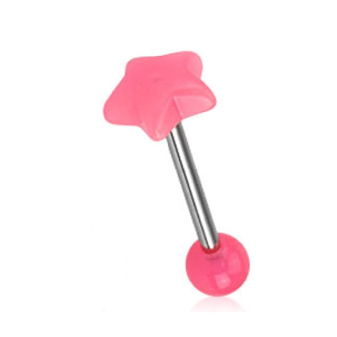 Tongpiercing glow in the dark ster 1.6x16 - roze - LMPiercings