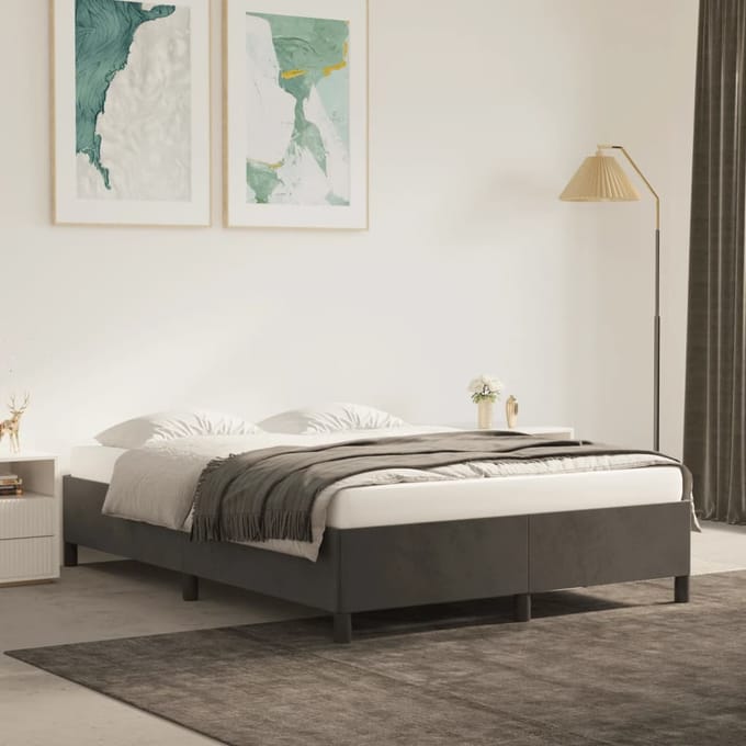 vidaXL - Bedframe - zonder - matras - 140x190 - cm - fluweel - donkergrijs