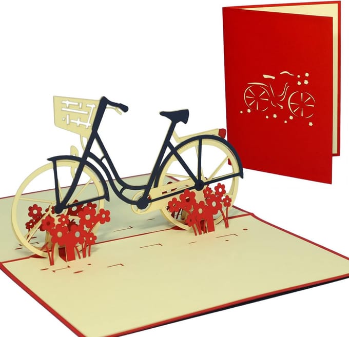 3D Pop-Up Wenskaart fiets - Handgemaakte Verjaardagskaarten en Voucherkaarten