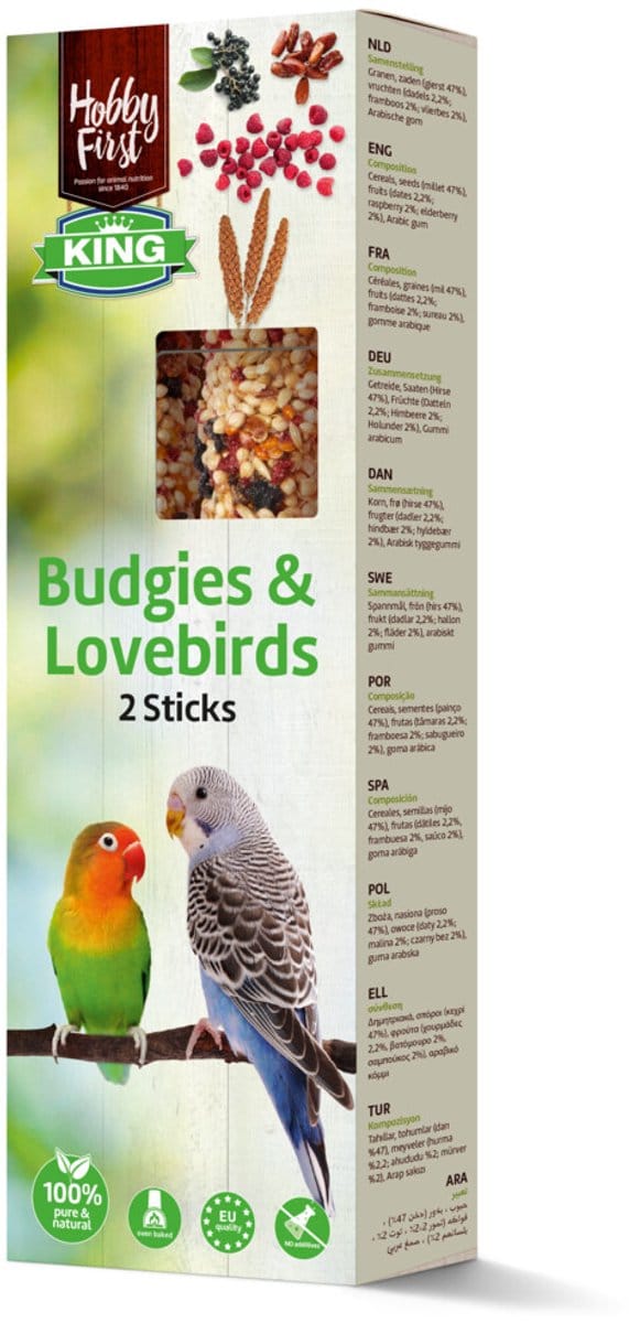 10x HobbyFirst King Sticks Parkiet & Dwergpapegaai Fruit 60 gr