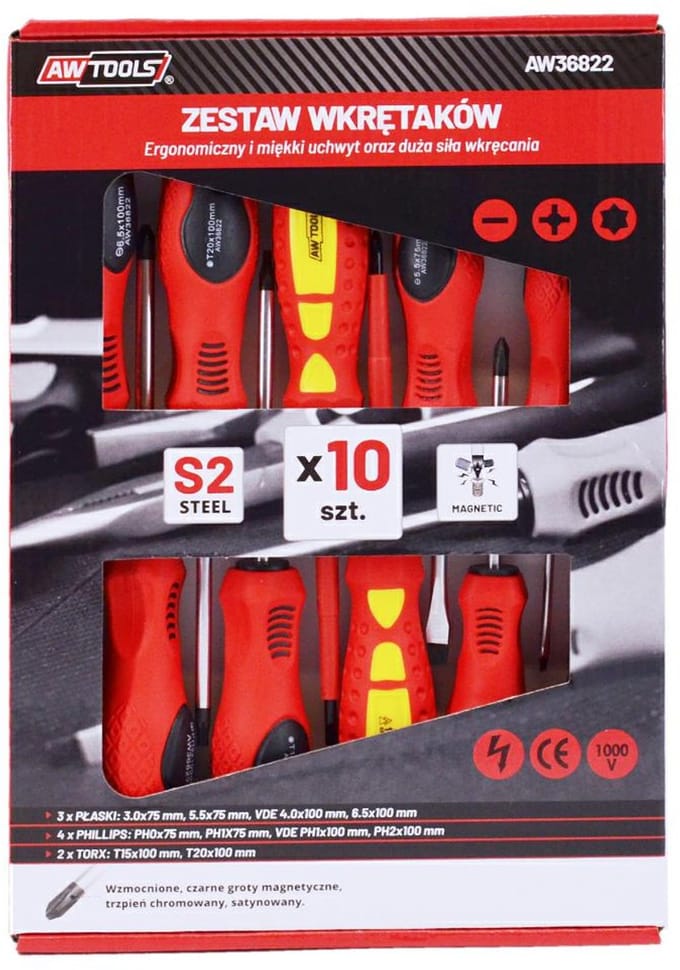 Awtools - Schroevendraaierset - 10 stuks - Magnetische Koppen - S2 Staal