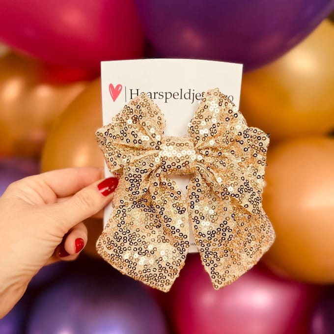 Haarstrik - pailletten - goud - groot - french barrette - kerst - glimmend - feestdagen