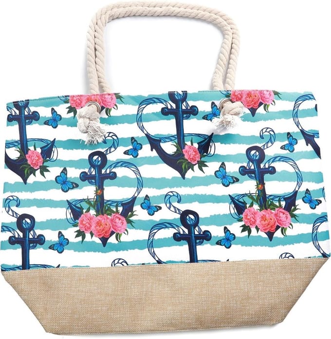 Strandtas met Vrolijke Print - Canvas - 51x36 cm - Ankers - Dielay