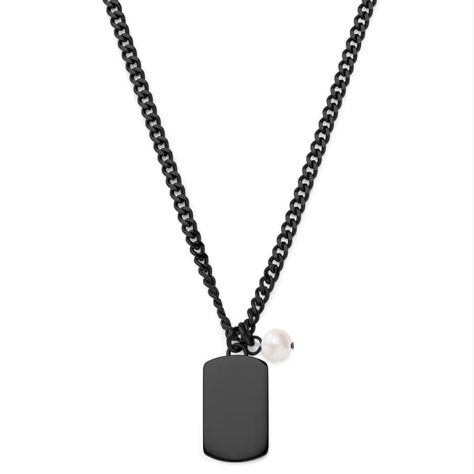 Ocata | Ketting met Zwarte Dog Tag en Parel