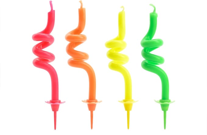 PARTYDECO - 4 Spiraalvormige kaarsjes veelkleurig 8 cm