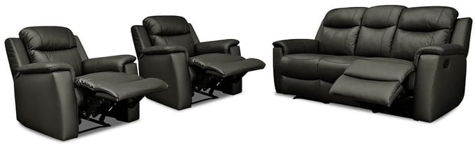 Vente-unique Driezits relaxbank en twee relaxfauteuils EVASION van leer - zwart