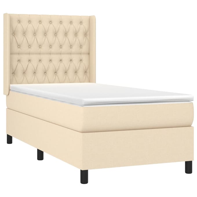 vidaXL - Boxspring - met - matras - stof - crèmekleurig - 90x200 - cm