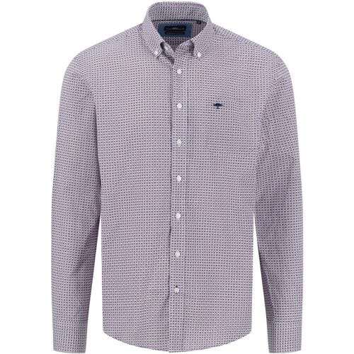 Fynch-Hatton Overhemd Graphic Allover Mini Waves Pattern Berry-Blue / male