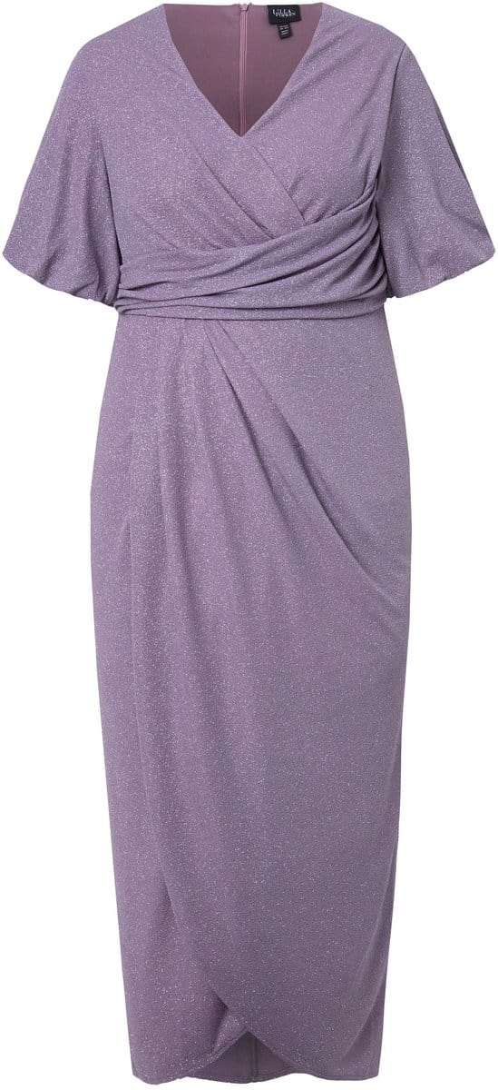 Ulla Popken - Dames - Maxi-jurk wikkellook V-hals korte ballonmouwen - Heldere roos - Maat 52