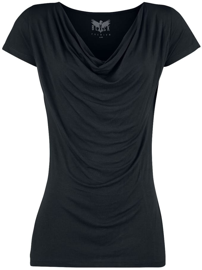 Black Premium by EMP Zwart basic T-shirt met watervalhals - Dames - XXL