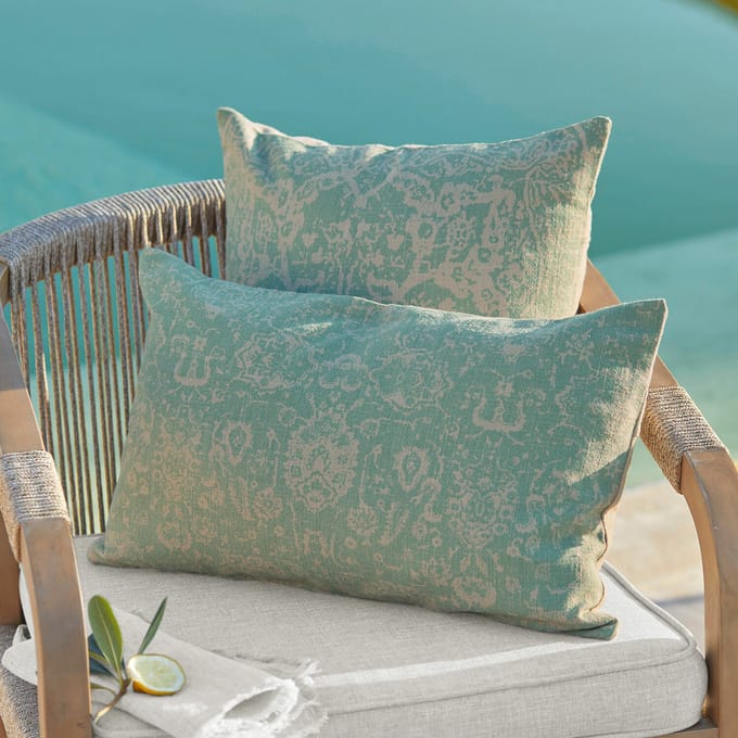 LOBERON Kussenhoes set van 2 Morwell turquoise/beige
