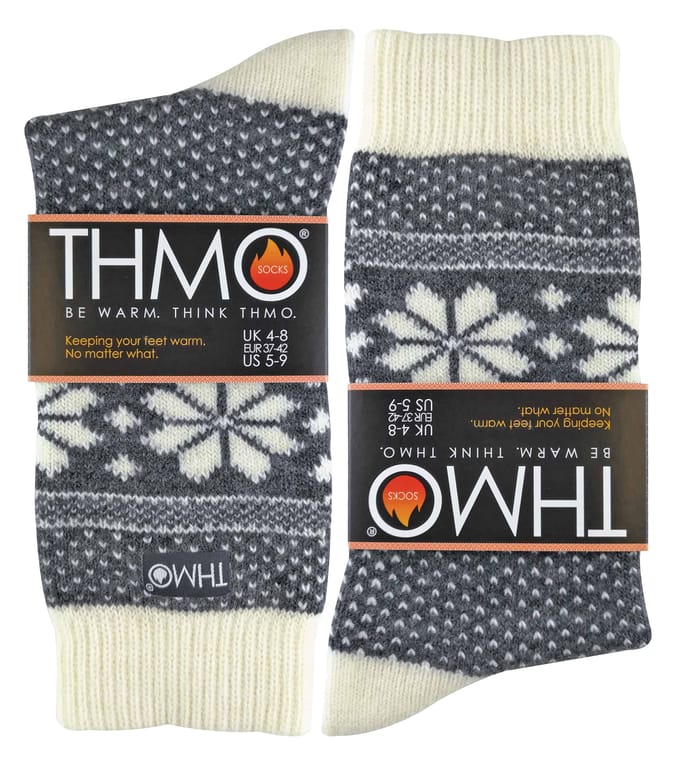 THMO - Vintage damessokken van thermo wolmix - Fairisle Gray / Cream