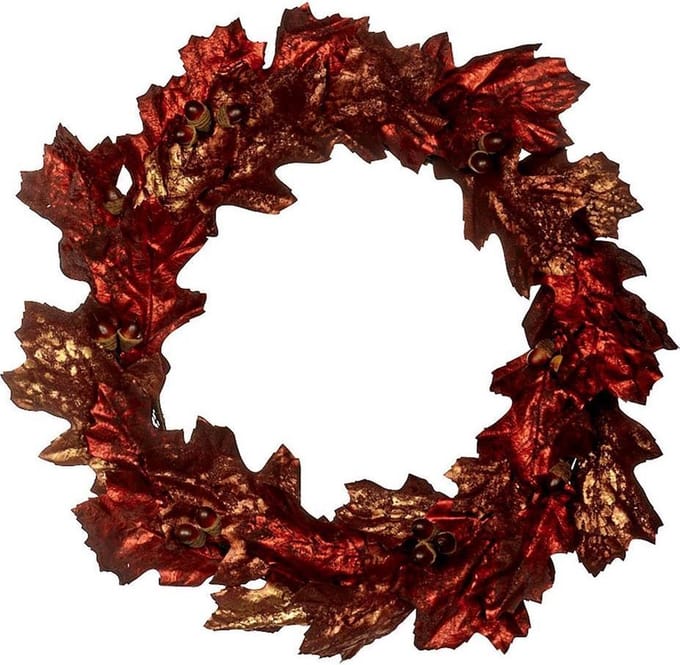 Goodwill Krans Landelijk Eikenblad-Zijde Rood-Bruin-Gemêleerd D 60 cm