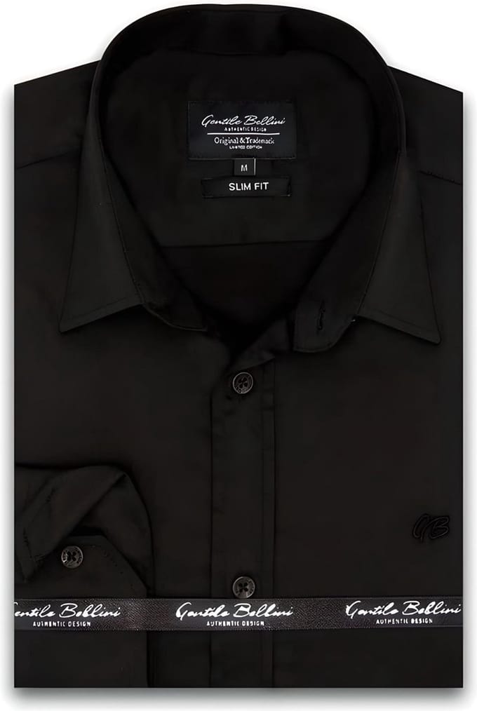 Heren Overhemd - Slim Fit - Luxury Plain Satijn - Zwart - Maat XL