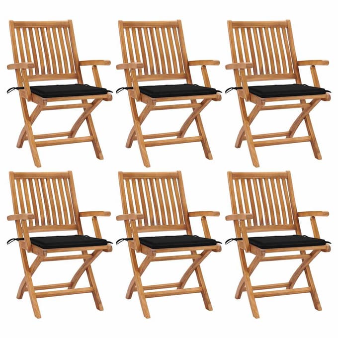 vidaXL - Klapstoelen - met - kussens, - 6 - stuks, - massief - teakhout