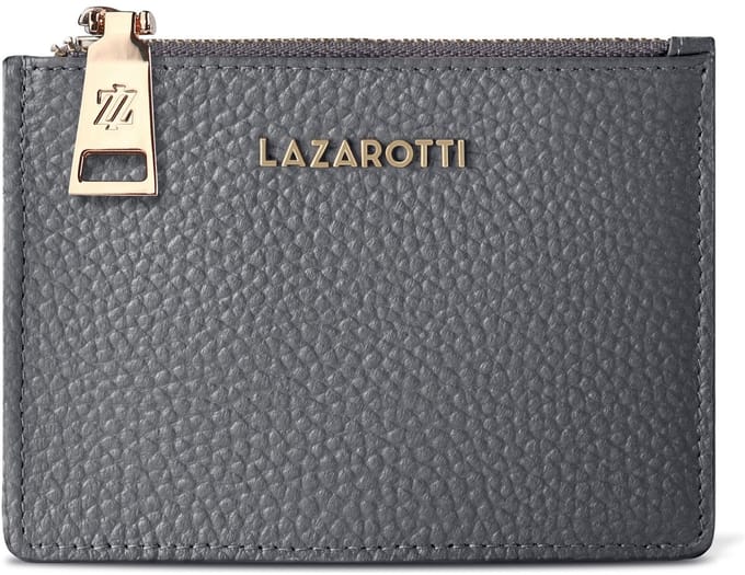 Lazarotti kaarthouder Bologna Leather Zip Etui 4 Card Slots Grey grijs