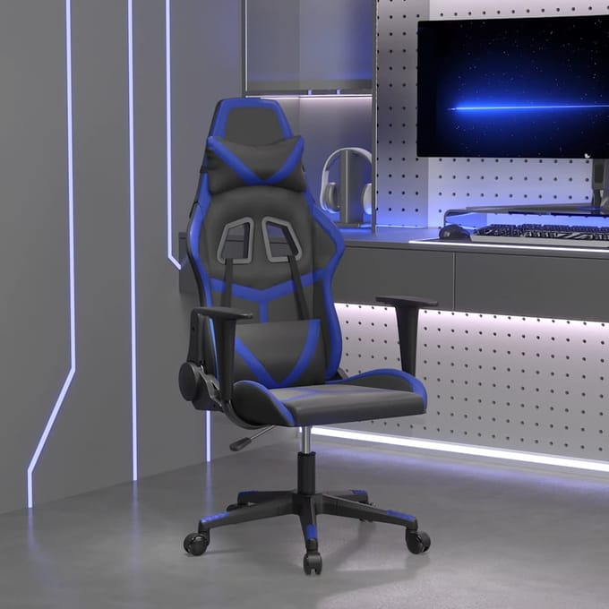 vidaXL - Massage - gamestoel - kunstleer - zwart - en - blauw