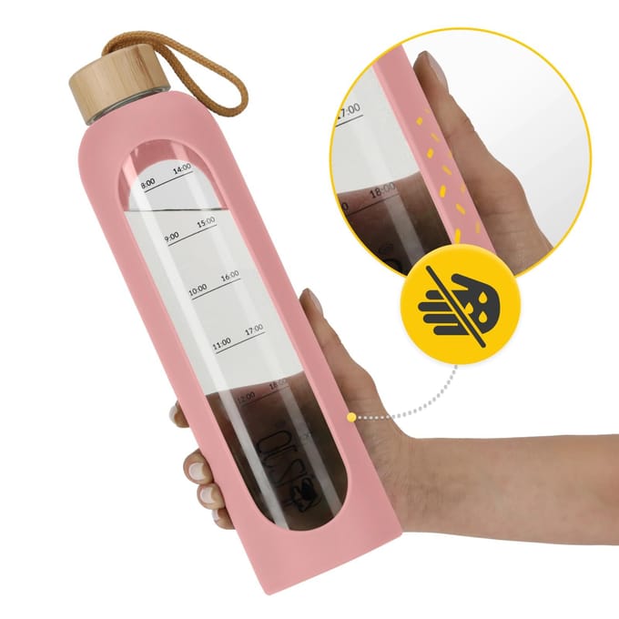 4FIZJO - Glazen Waterfles - 1000 ml - Roze - Borosilicaatglas