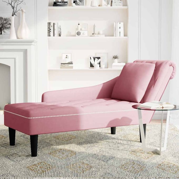 vidaXL - Chaise - longue - met - kussen - en - rechterarmleuning - fluweel - roze