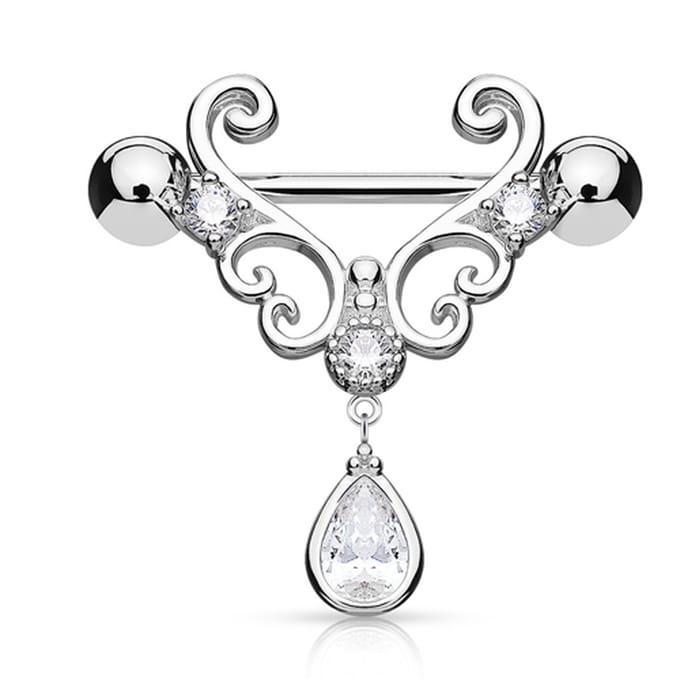 Tepelpiercing tear drup hanger 1.6x12 - zilver - LMPiercings