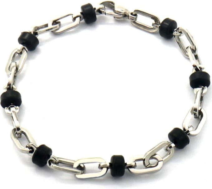 Armband staal met zwarte kralen