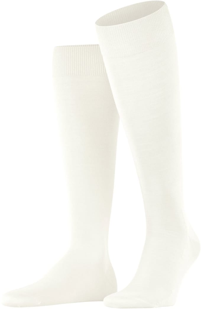 FALKE ClimaWool lang eenkleurig wol lyocell kniekousen heren wit - maat 41-42