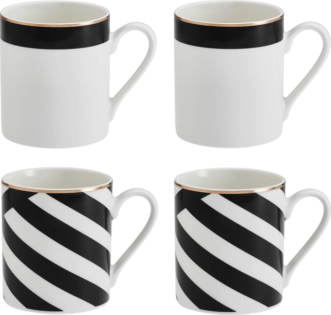 Mikasa - Mokken - Luxe Deco - China - Zwart Wit Goud - Set van 4 - 380ml