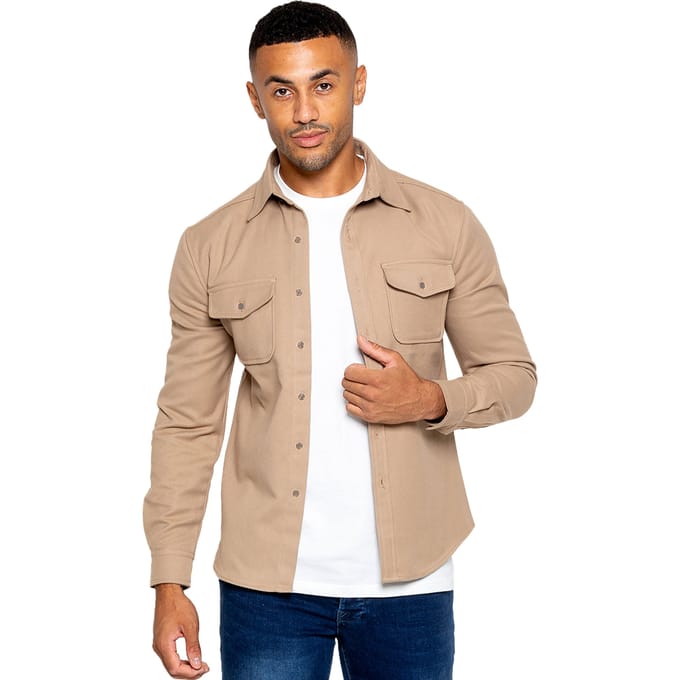 Enzo | Heren Getextureerd Overshirt - Zand