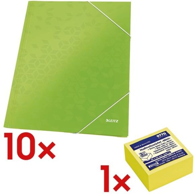 10x mappen met hoekelastieken A4 »WOW 3982« incl. kubus herkleefbare notes 50x50