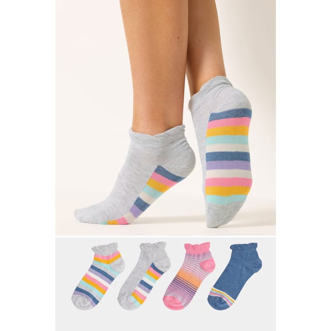 Yours 4Pack Roze Gestreepte Sneakersokken Size 37-40