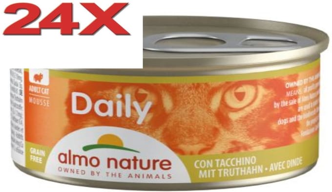 24x Almo Nature Daily - Kattenvoer Natvoer Blik - Mousse - Kalkoen - 85g