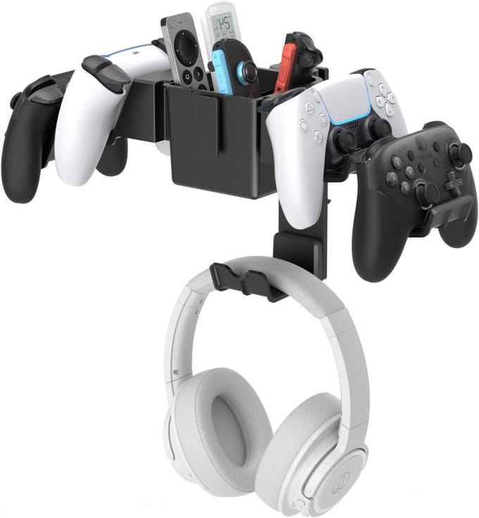 Controller Wandbeugel met Dubbele Houder voor Gamecontrollers en Headsets, Antislip Pads en Afneembare Ontwerp voor Gaming Accessoires