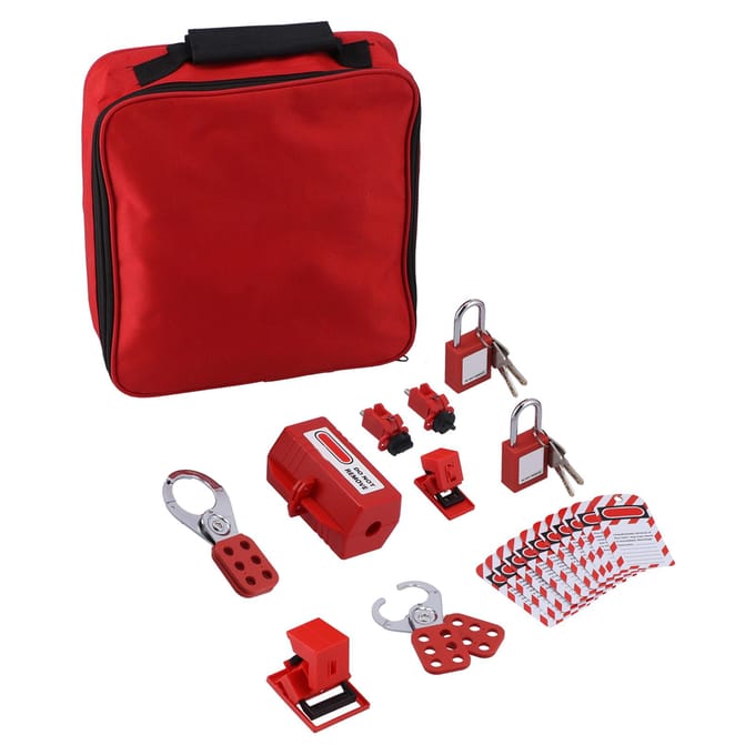 Elektrische Lockout Tagout Kit Hasps Veiligheidshangsloten Stroomonderbrekervergrendeling Stekkervergrendeling met Opbergtas red