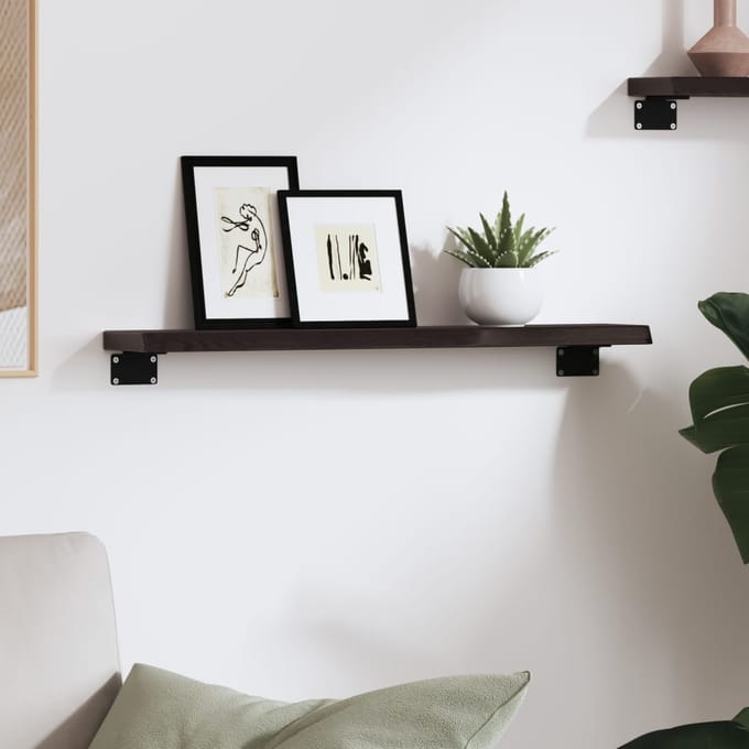 vidaXL - Wandschap - 60x10x2 - cm - behandeld - massief - eikenhout - donkerbruin