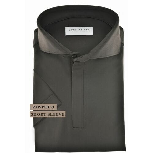 John Miller Polo Slim Plain Hyperstretch Short Sleeve Zip Collar Donker Groen / male