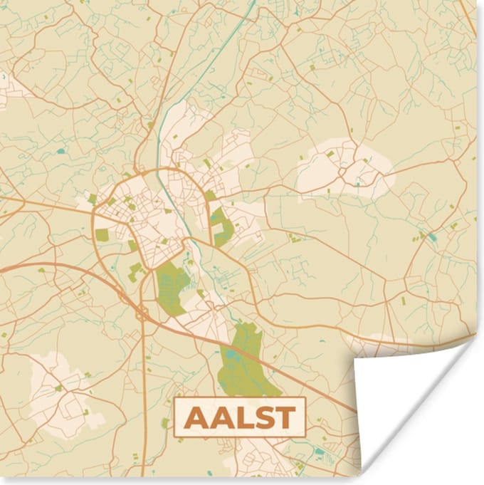 Poster Aalst - Stadskaart - Kaart - Plattegrond - Vintage - 75x75 cm