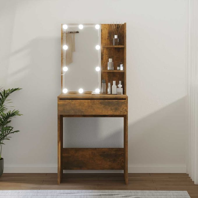 vidaXL - Kaptafel - met - LED-verlichting - 60x40x140 - cm - gerookt - eikenkleur