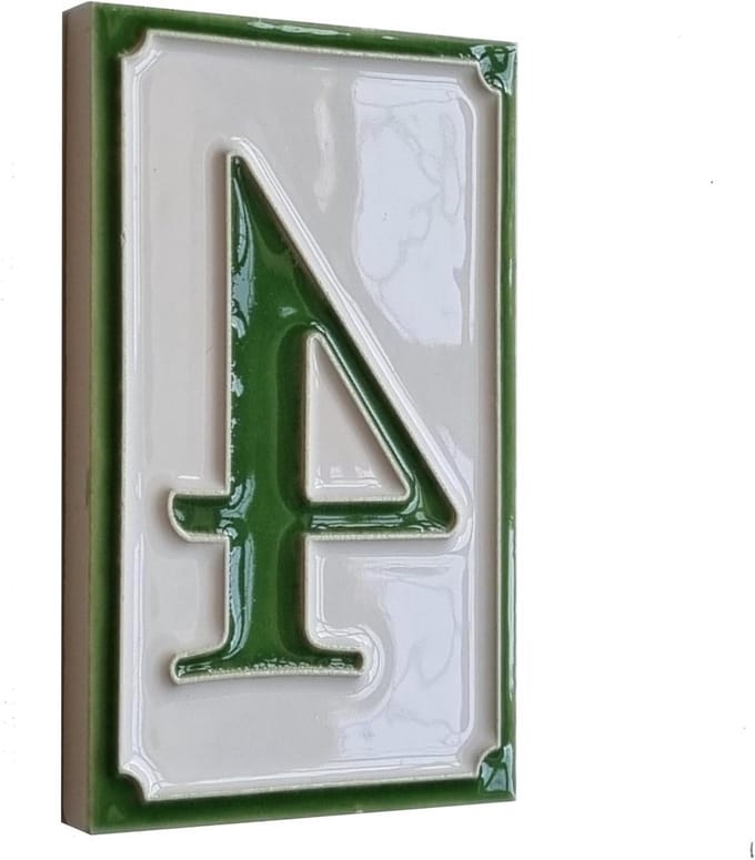 Huisnummer Tegel - Keramisch Nummer - Adres Aanduiding - Handgeschilderd Design - 11x7 cm - Groen Wit