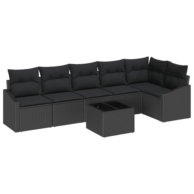 vidaXL - Tuinbank - Set - 7 - st - Zwart - poly - rattan