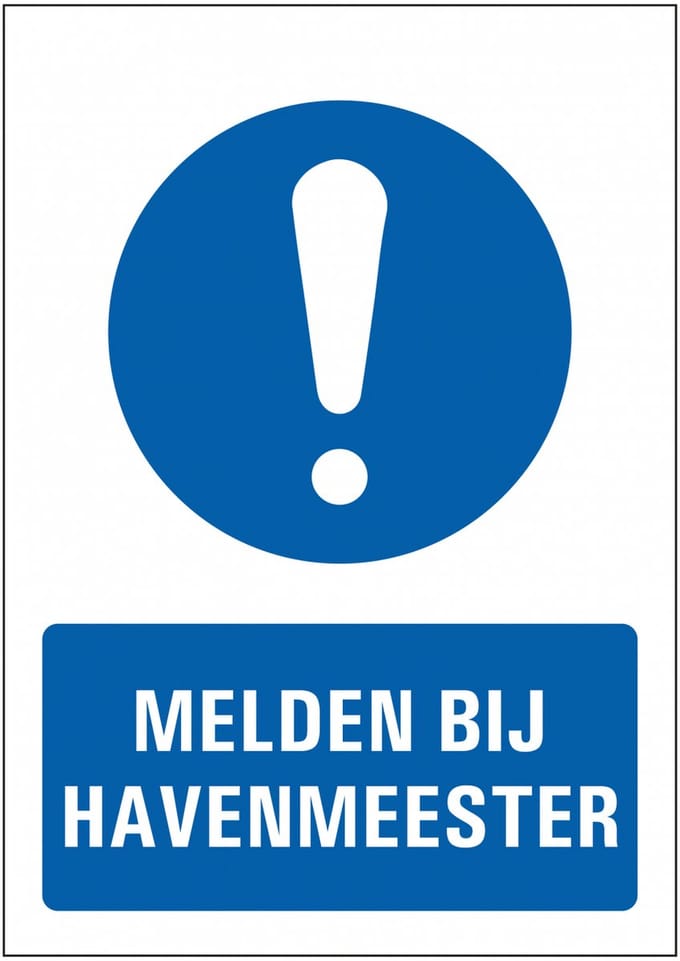 Melden bij havenmeester sticker 148 x 210 mm