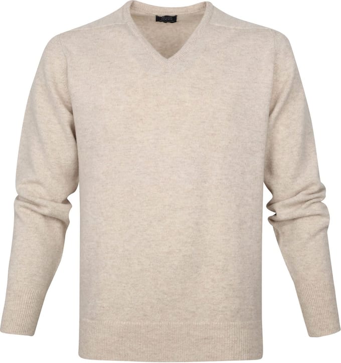 William Lockie V-Hals Lamswol Linen Beige - Maat XL - Heren - Pullovers