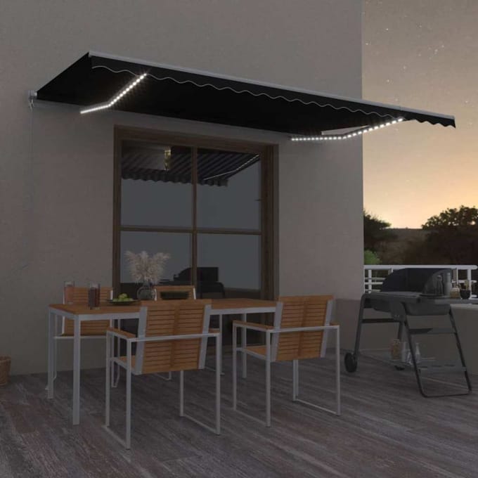 vidaXL - Luifel - handmatig - uittrekbaar - met - LED - 500x300 - cm - antracietkleur